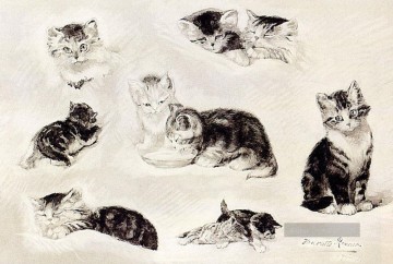 eine Studie der Katzen Trinken Schlafen und Spielen Henriette Ronner Knip Ölgemälde